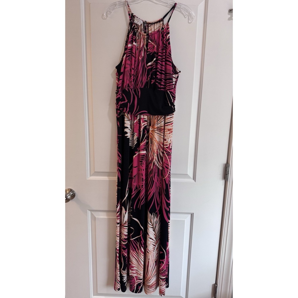 London Times Womens Maxi Dress Size 16 Pink Black Abstract Sleeveless